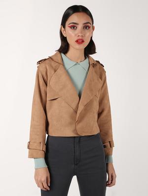lapel neck crop fleece blazer - 16680924 - Standard Image - 2