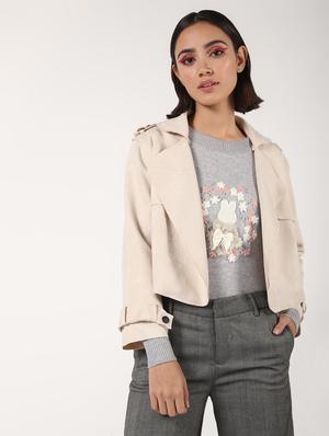 lapel neck crop suede blazer - 16680925 - Standard Image - 2