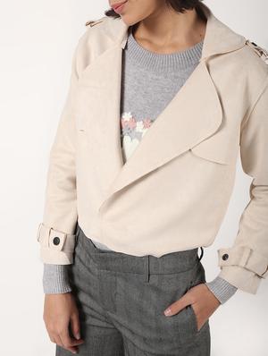 lapel neck crop suede blazer - 16680925 - Standard Image - 5
