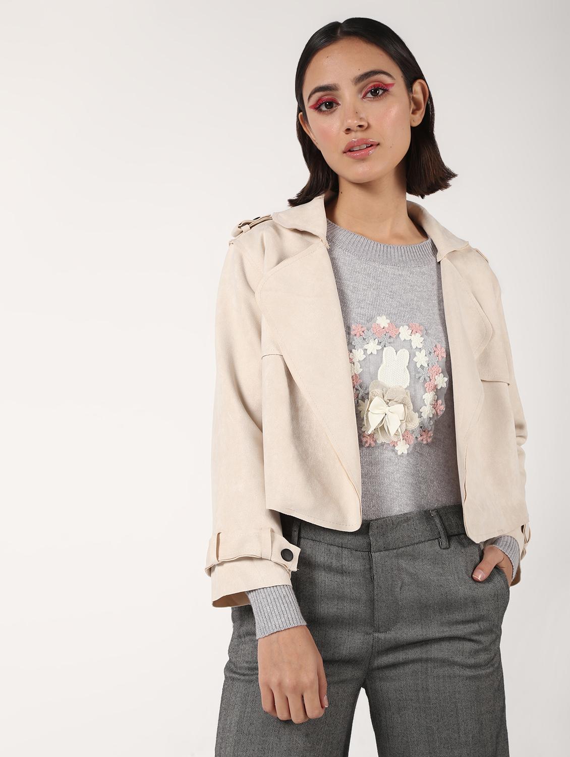 lapel neck crop suede blazer - 16680925 - Zoom Image - 2
