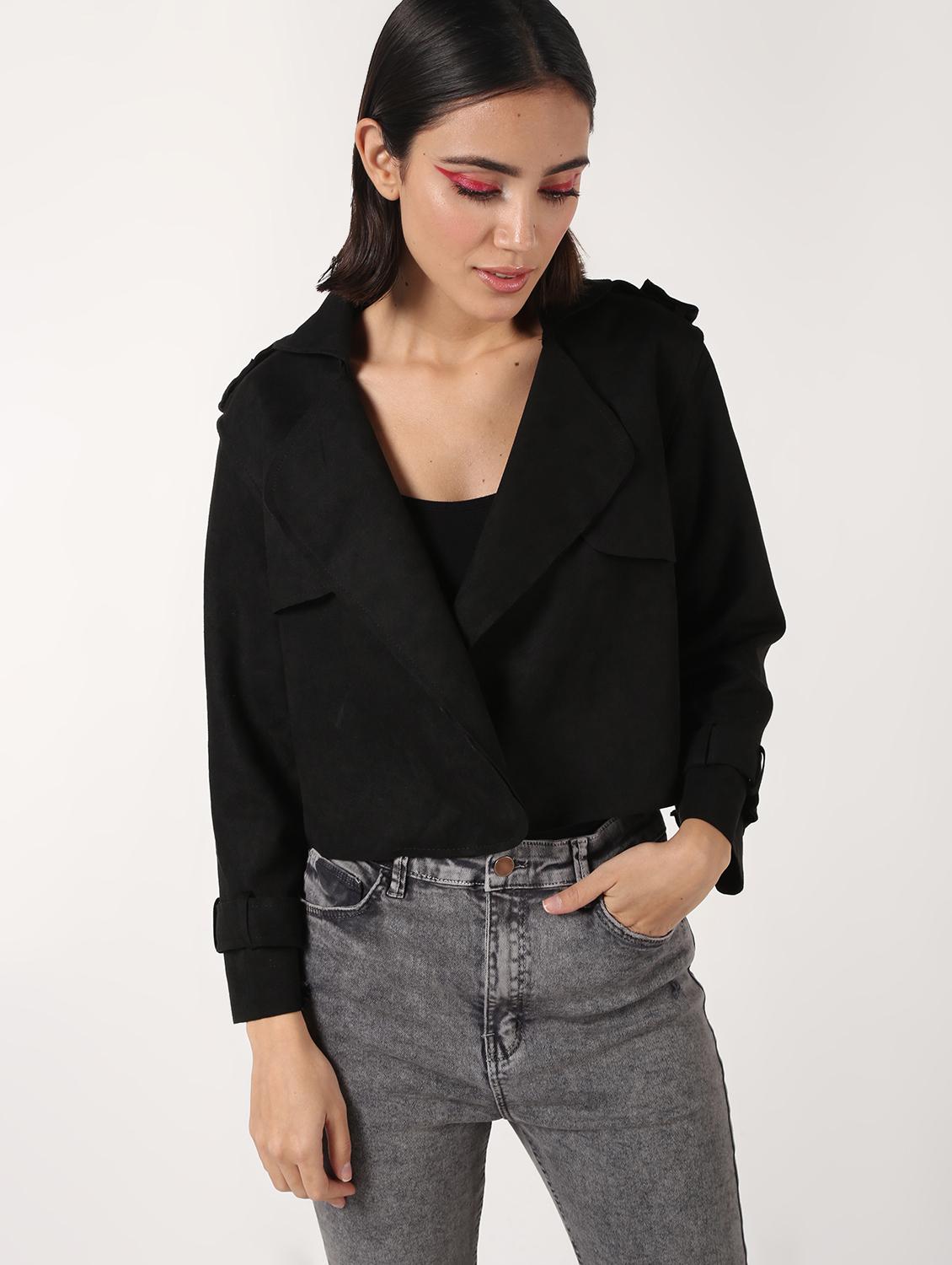 lapel neck crop suede blazer - 16680927 - Zoom Image - 2