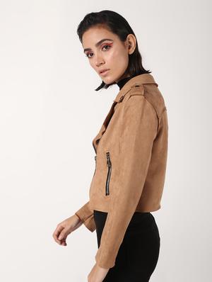lapel neck crop suede blazer - 16680932 - Standard Image - 2