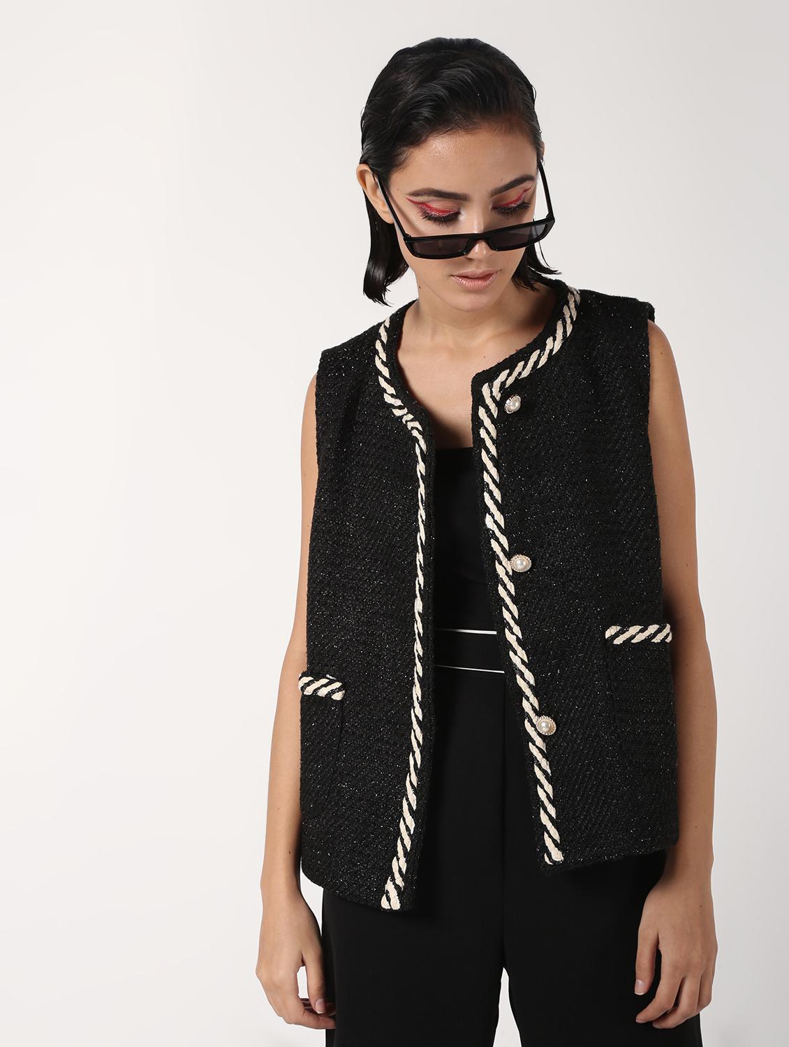 cord embellished pocket slit wool coat - 16680935 - Zoom Image - 2