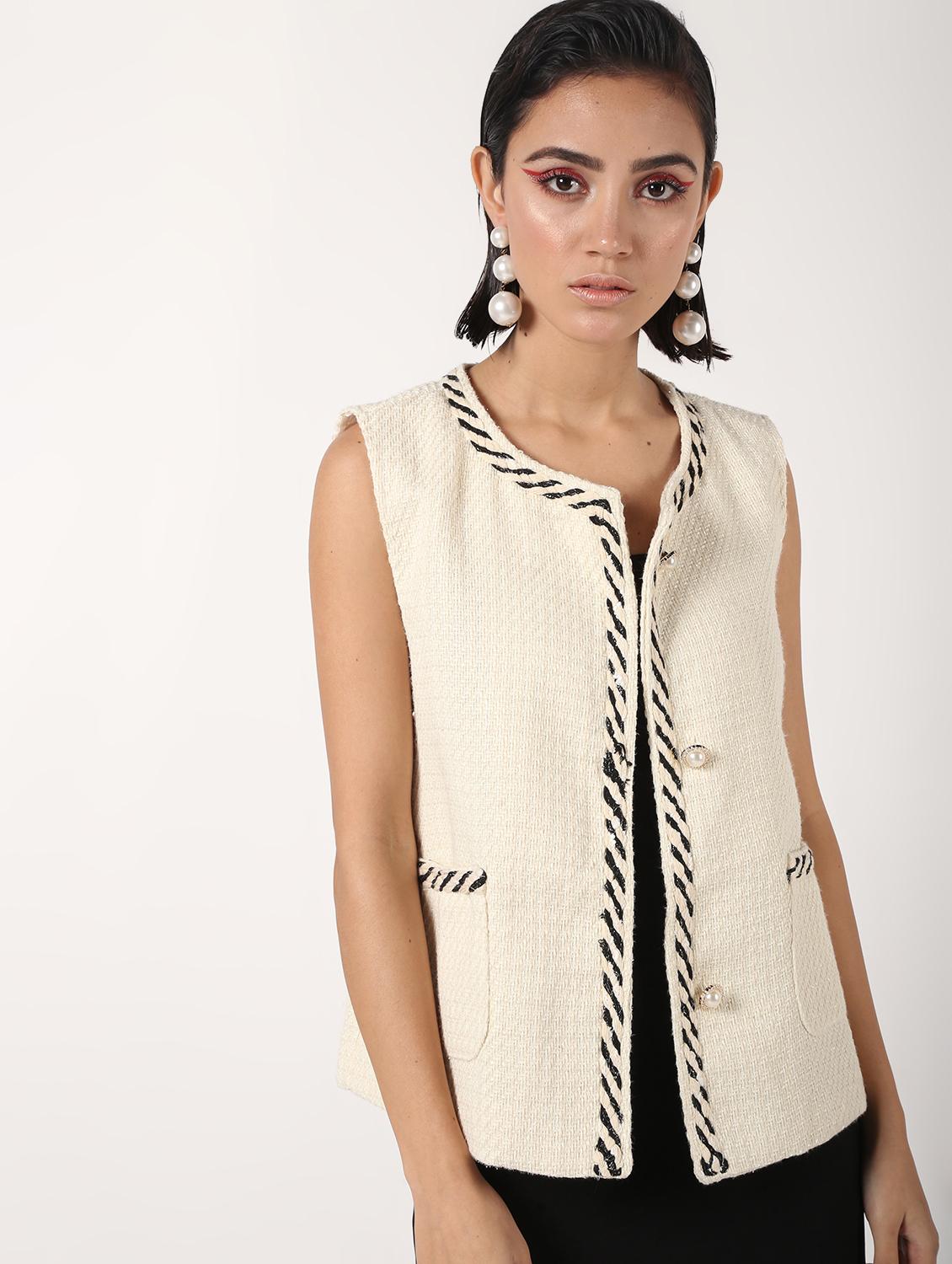 cord embellished pocket slit wool coat - 16680936 - Zoom Image - 2