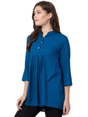 mandarin neck pleated top - 16681330 - Standard Image - 2