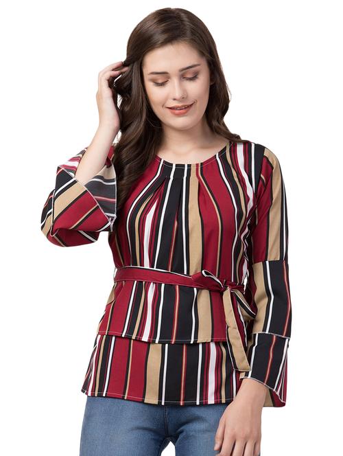 tie front striped top - 16681333 - Standard Image - 1