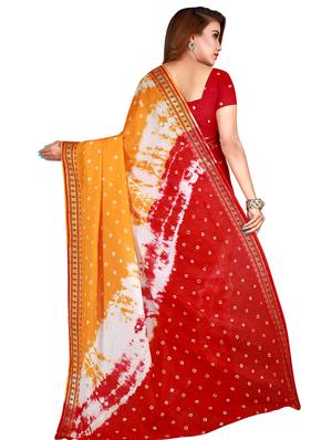 zari bordered bandhani saree with blouse - 16681384 - Standard Image - 2
