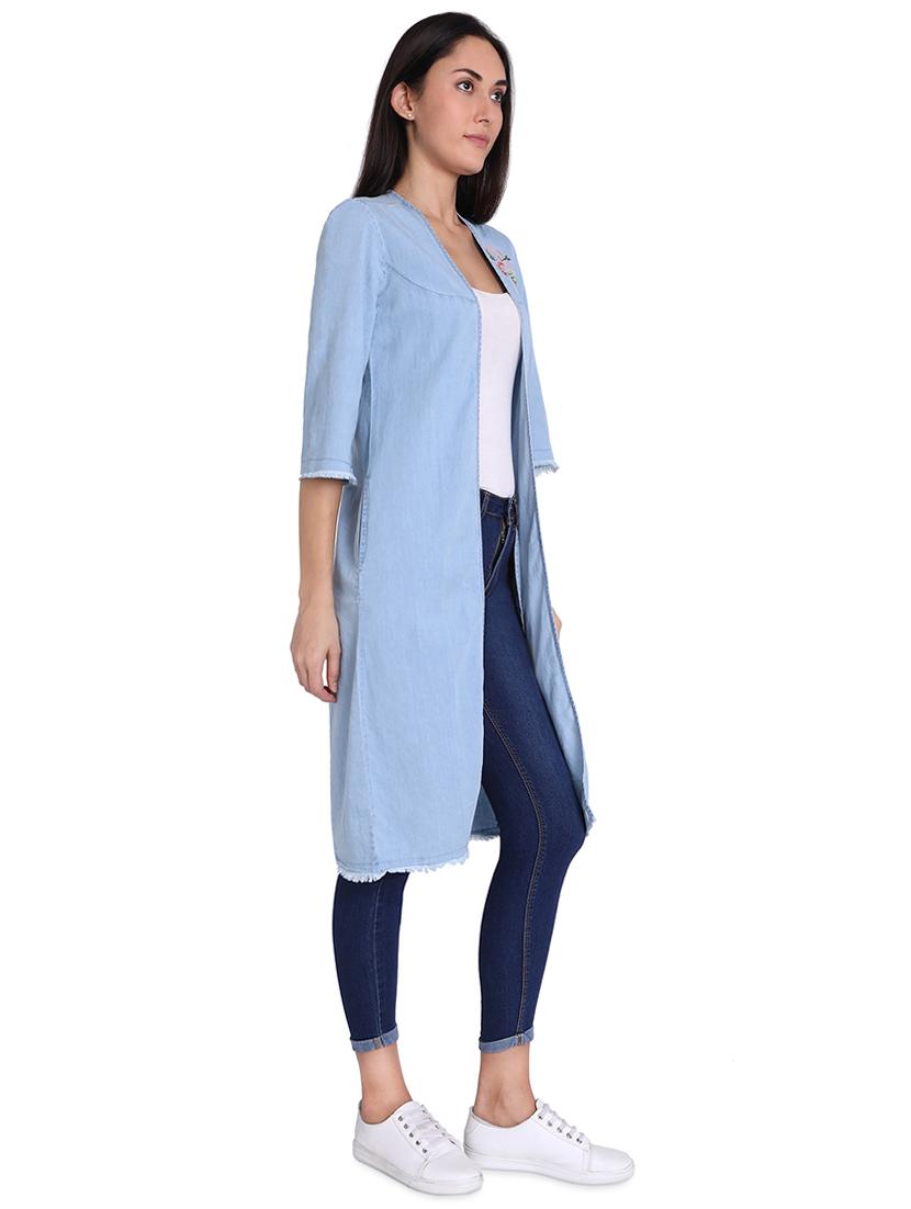 solid embroidered denim regular shrug - 16681449 - Zoom Image - 2
