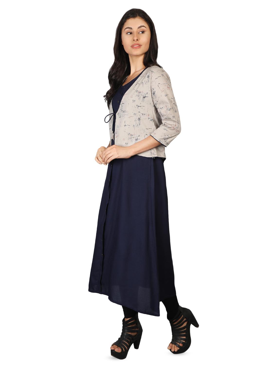 navy rayon aline kurti - 16681955 - Zoom Image - 2