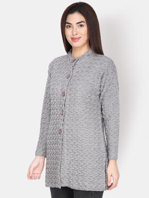 mandarin neck long sleeved wool cardigan - 16682110 - Standard Image - 2