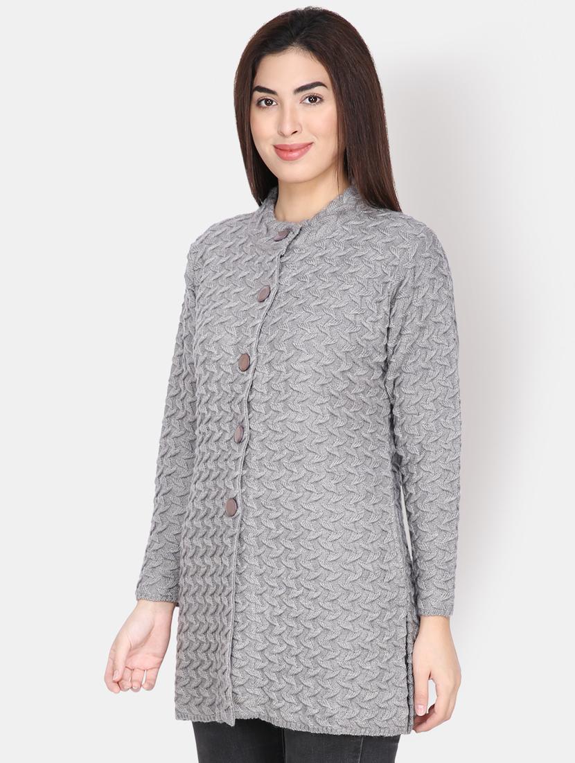 mandarin neck long sleeved wool cardigan - 16682110 - Zoom Image - 2