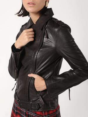 pocket detail long sleeved leather jacket - 16682484 - Standard Image - 5