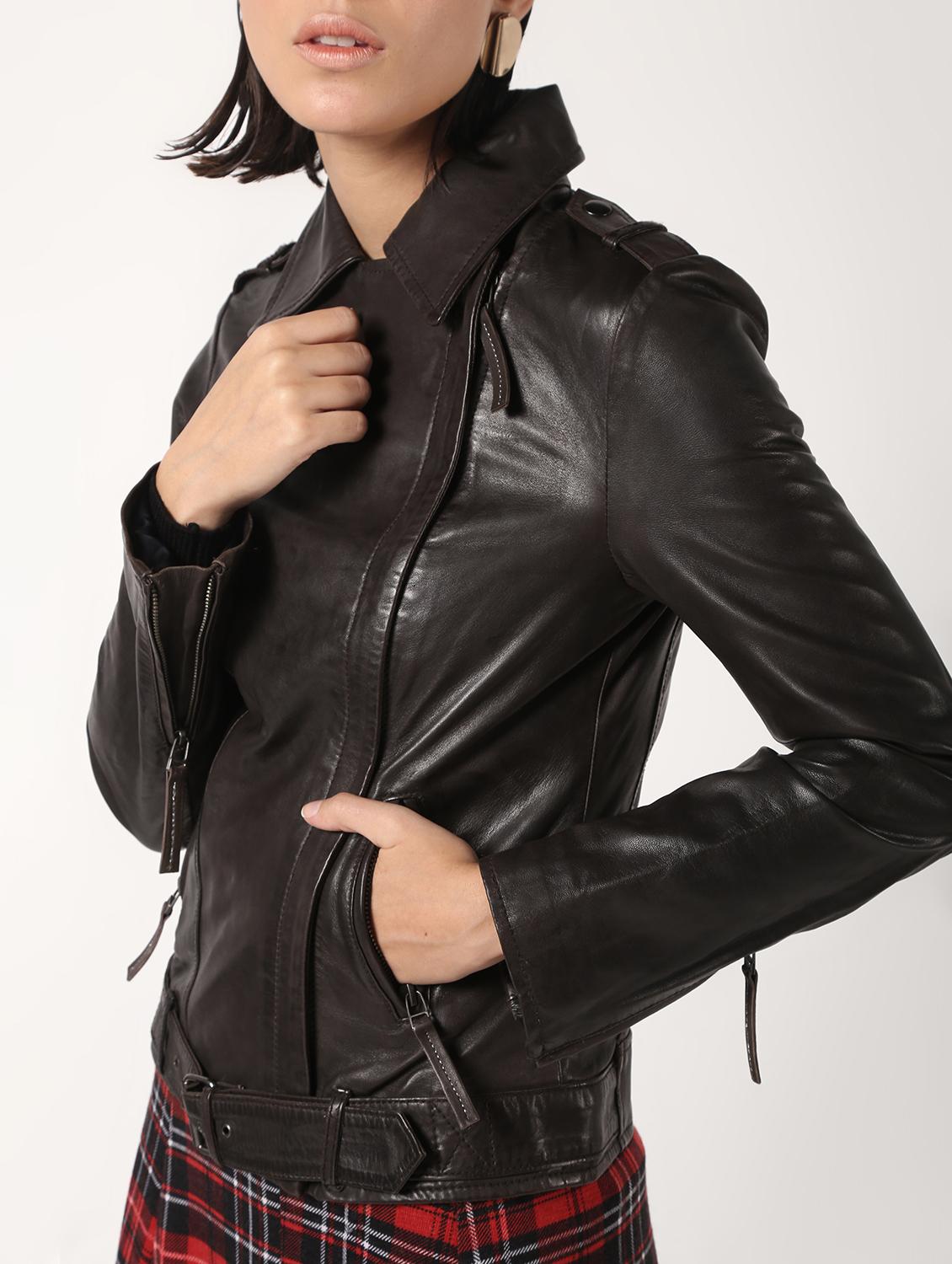 pocket detail long sleeved leather jacket - 16682484 - Zoom Image - 5