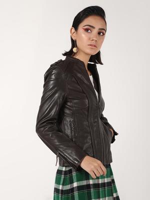 pocket detail long sleeved leather jacket - 16682489 - Standard Image - 2