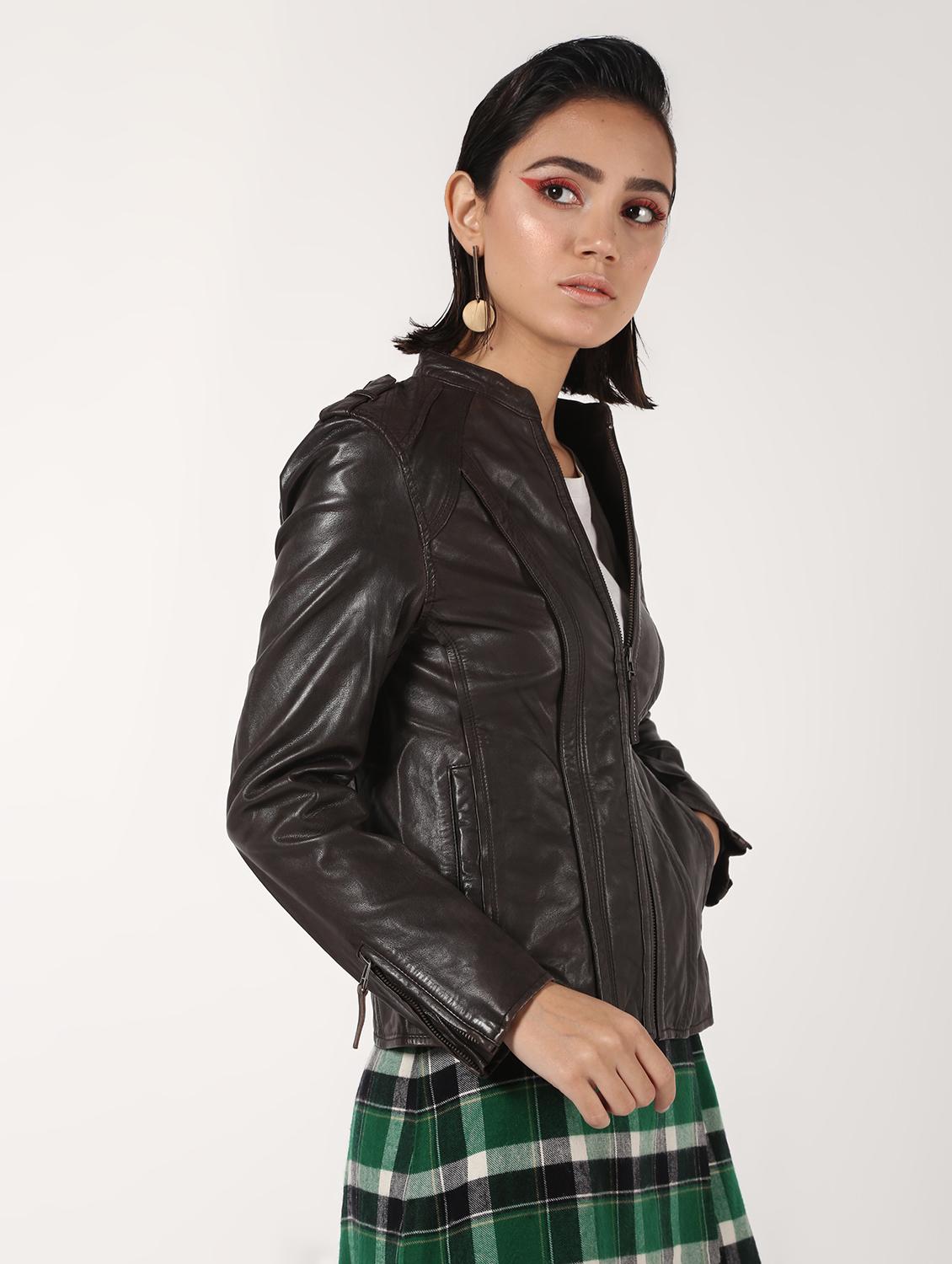 pocket detail long sleeved leather jacket - 16682489 - Zoom Image - 2
