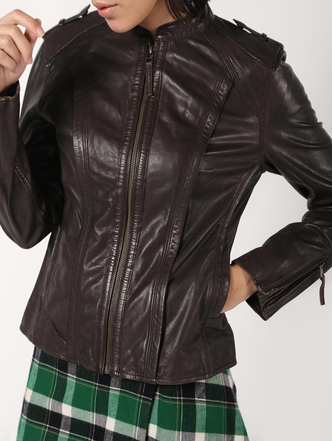 pocket detail long sleeved leather jacket - 16682489 - Zoom Image - 5