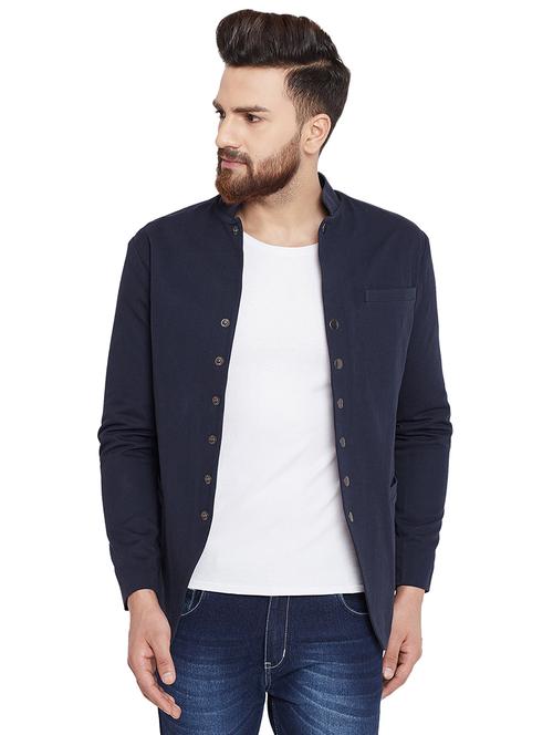 navy blue solid casual jacket - 16682944 - Standard Image - 1