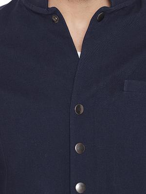 navy blue solid casual jacket - 16682944 - Standard Image - 5