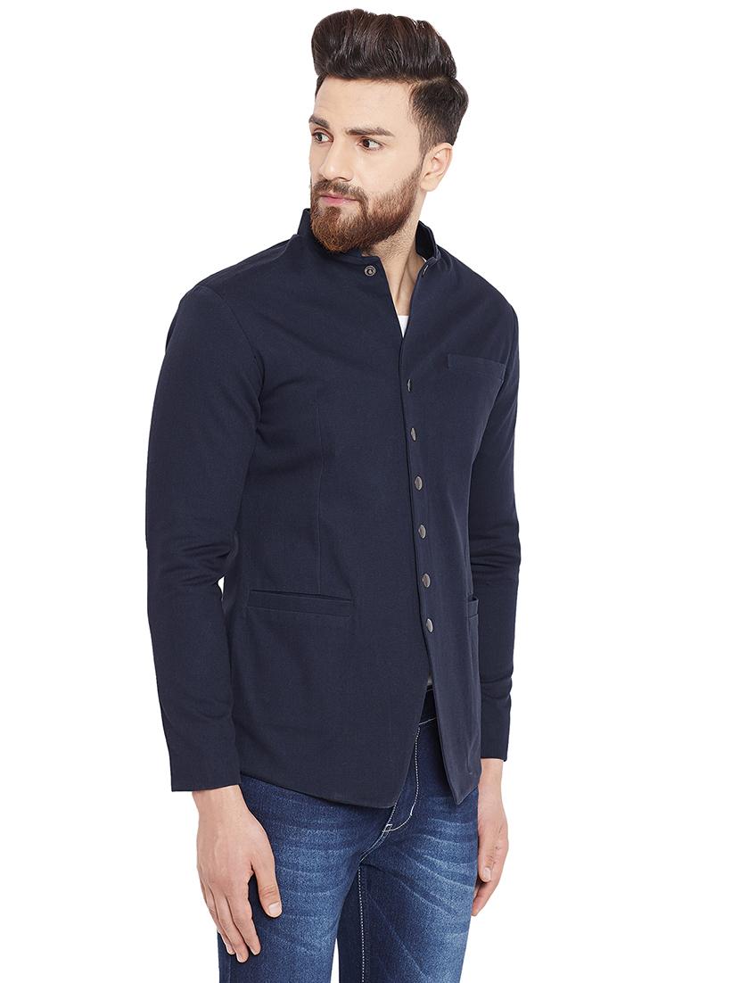 navy blue solid casual jacket - 16682944 - Zoom Image - 2