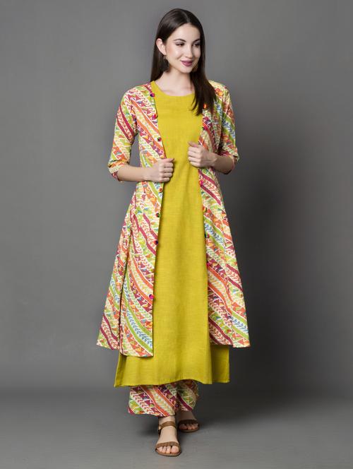 printed kurta with jacket - 16682987 - Standard Image - 1