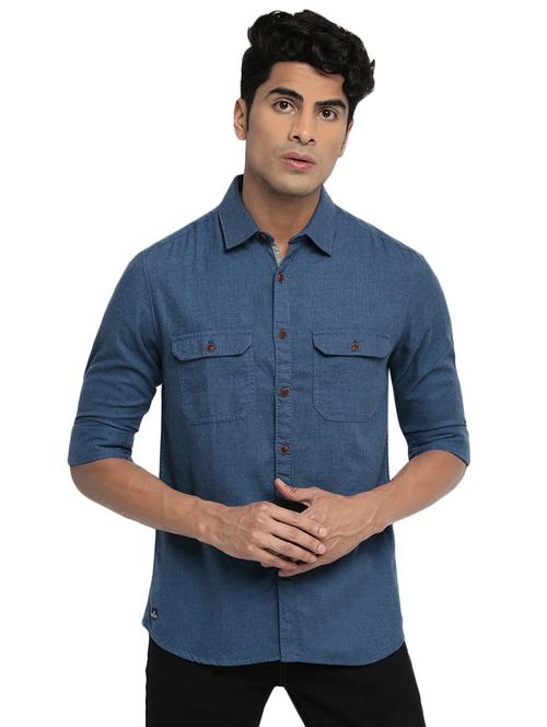 blue solid casual shirt - 16684091 - Standard Image - 1