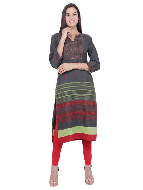 embroidered woolen kurta - 16684177 - Standard Image - 1