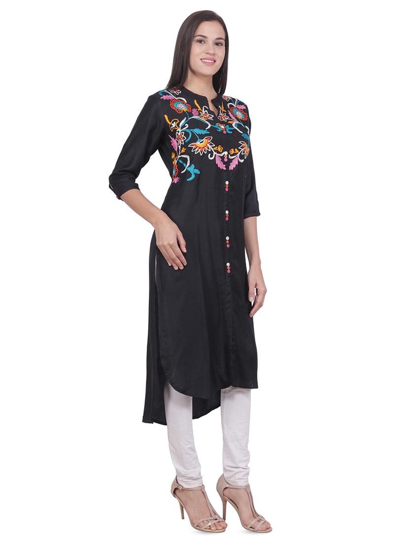 embroidered high low kurta - 16684181 - Zoom Image - 2