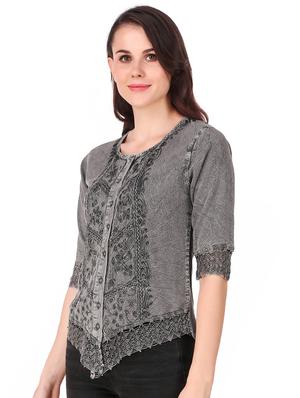 round neck embroidered laced detai top - 16684367 - Standard Image - 2