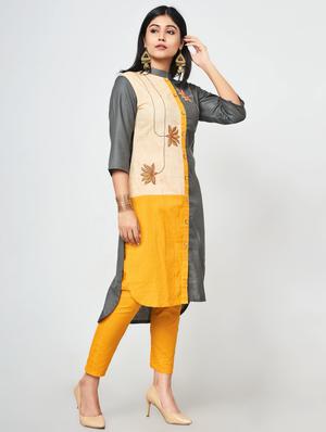 color block high-low kurta - 16684557 - Standard Image - 2