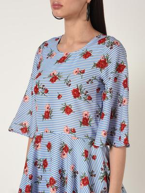 round neck bell sleeved striped top - 16684732 - Standard Image - 5