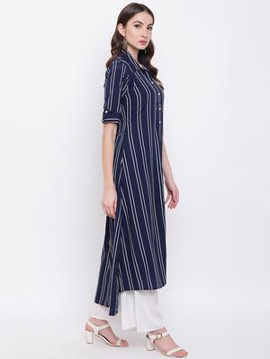 striped high-low kurta - 16684754 - Standard Image - 2