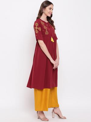 yoke embroidered flared kurta - 16684762 - Standard Image - 2