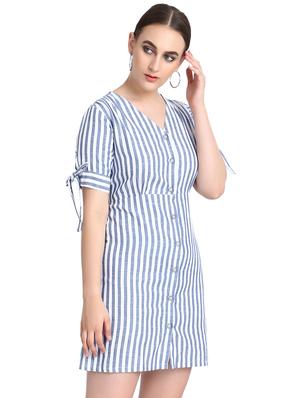 tie up sleeved striped a-line dress - 16684956 - Standard Image - 2