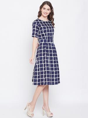 navy blue poly crepe aline dress - 16684986 - Standard Image - 2
