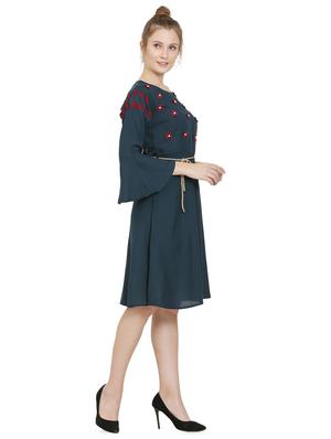 bell sleeved floral applique a-line dress - 16685498 - Standard Image - 2