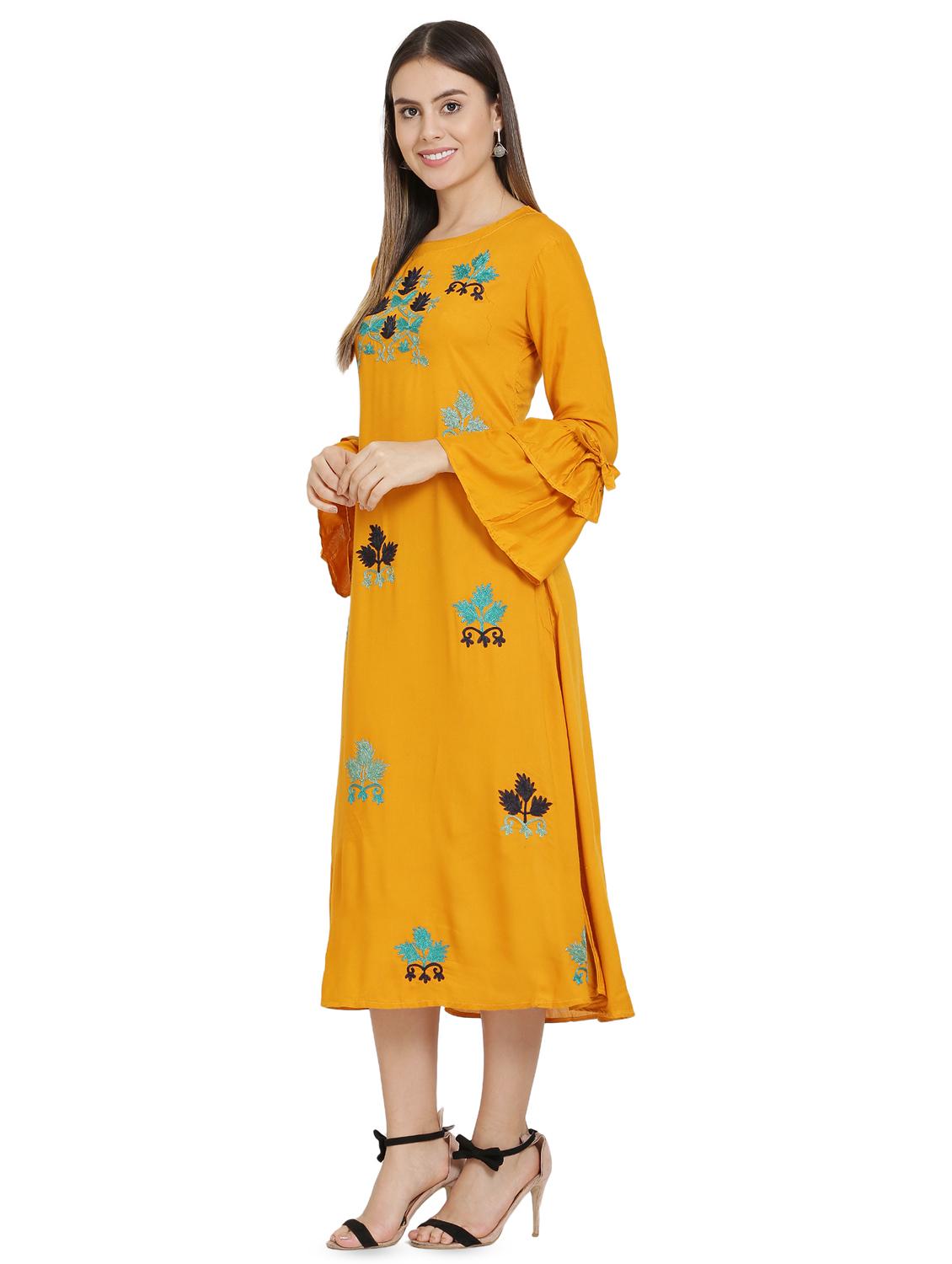 bell sleeved floral embroidered a-line dress - 16685515 - Zoom Image - 2