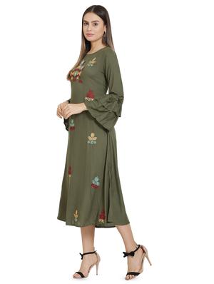 bell sleeved floral embroidered a-line dress - 16685516 - Standard Image - 2