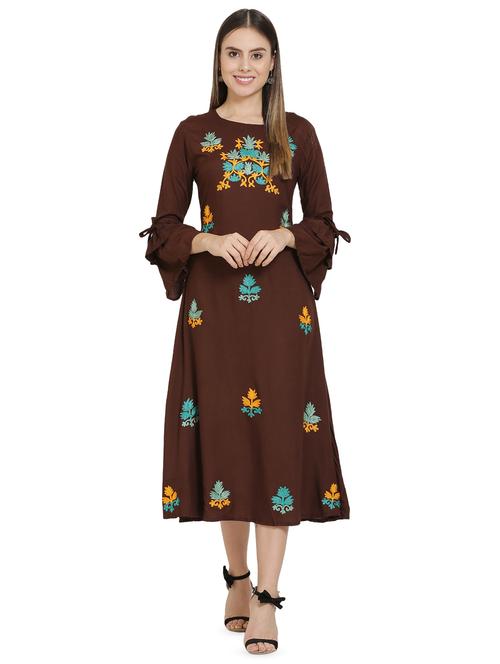 bell sleeved floral embroidered a-line dress - 16685517 - Standard Image - 1