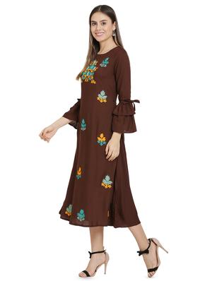 bell sleeved floral embroidered a-line dress - 16685517 - Standard Image - 2