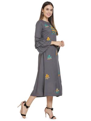 bell sleeved floral embroidered a-line dress - 16685518 - Standard Image - 2