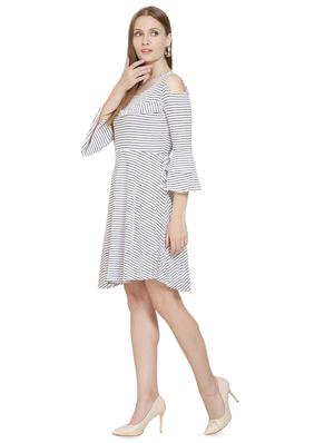 cold shoulder striped a-line dress - 16685522 - Standard Image - 2