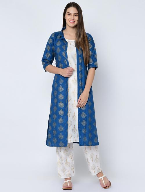 gold print kurta palazzo jacket set - 16685700 - Standard Image - 1