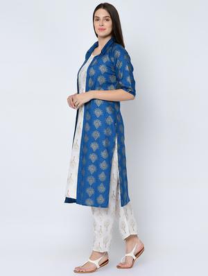 gold print kurta palazzo jacket set - 16685700 - Standard Image - 2