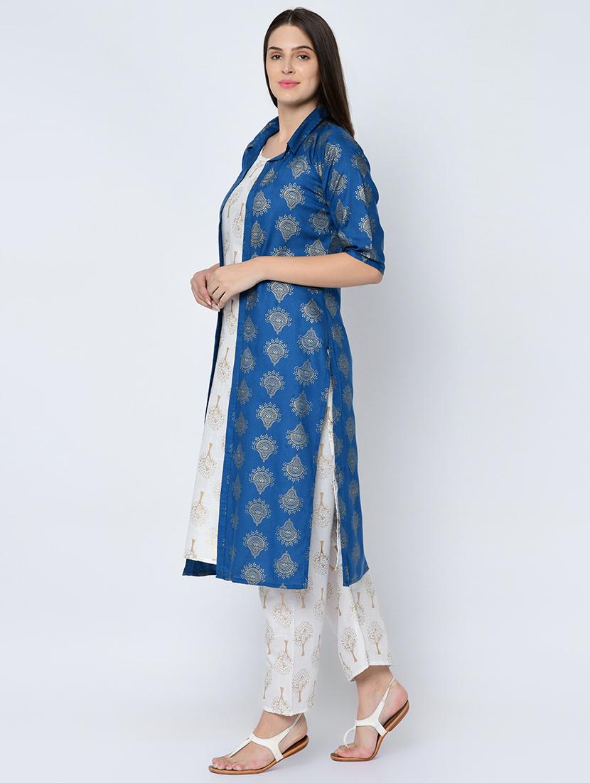 gold print kurta palazzo jacket set - 16685700 - Zoom Image - 2