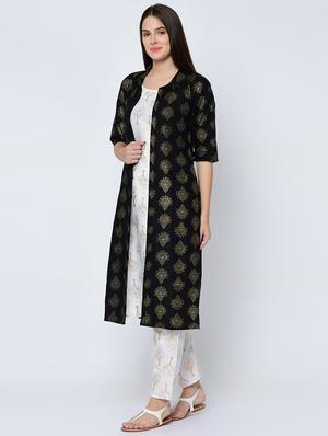 gold print kurta palazzo jacket set - 16685701 - Standard Image - 2