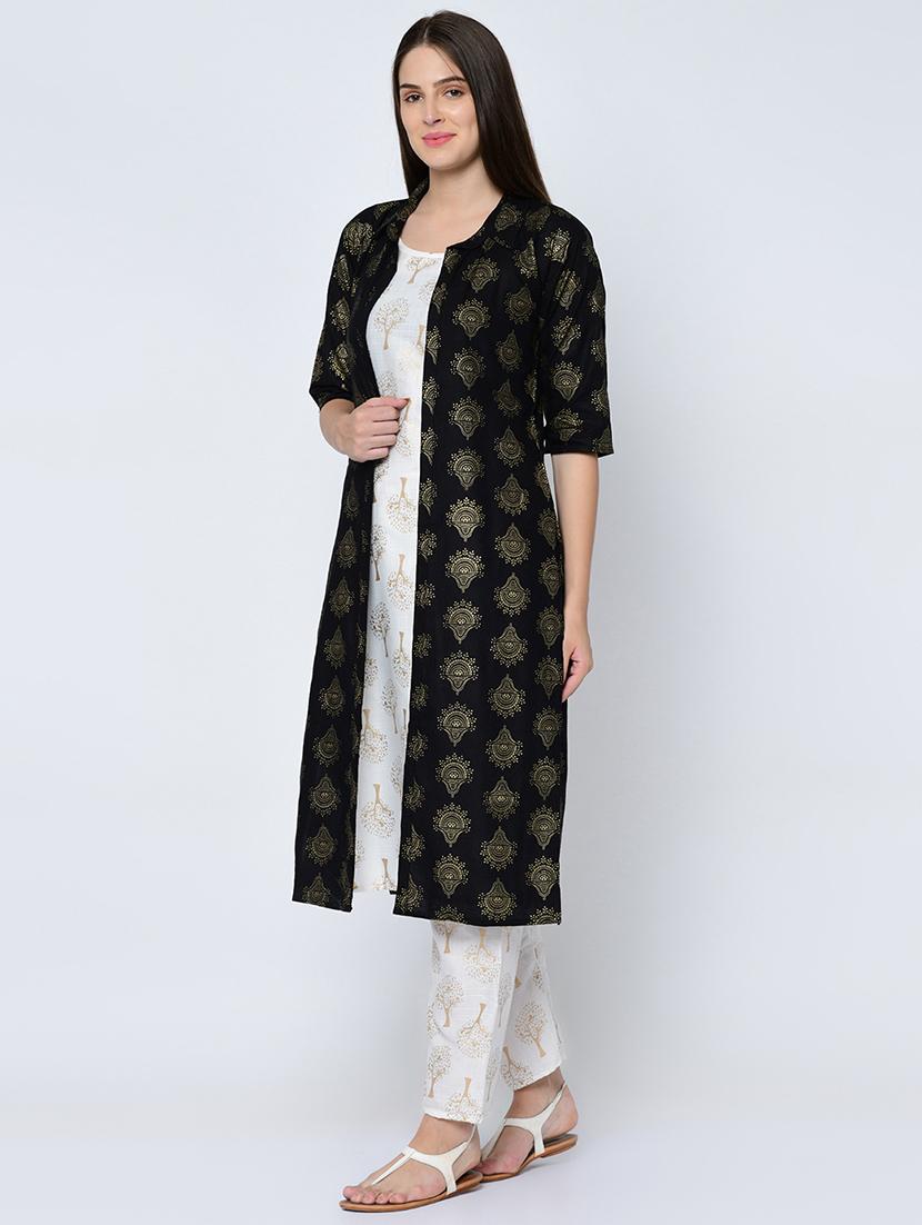 gold print kurta palazzo jacket set - 16685701 - Zoom Image - 2
