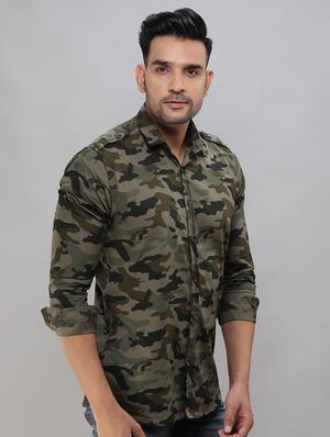 green camouflage print casual shirt - 16685839 - Standard Image - 2