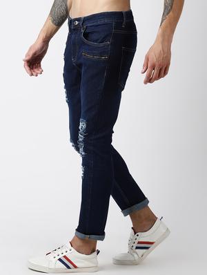blue light washed distressed denim jeans - 16685995 - Standard Image - 2