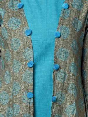 solid a-line kurta with printed jacket kurta - 16687130 - Standard Image - 5