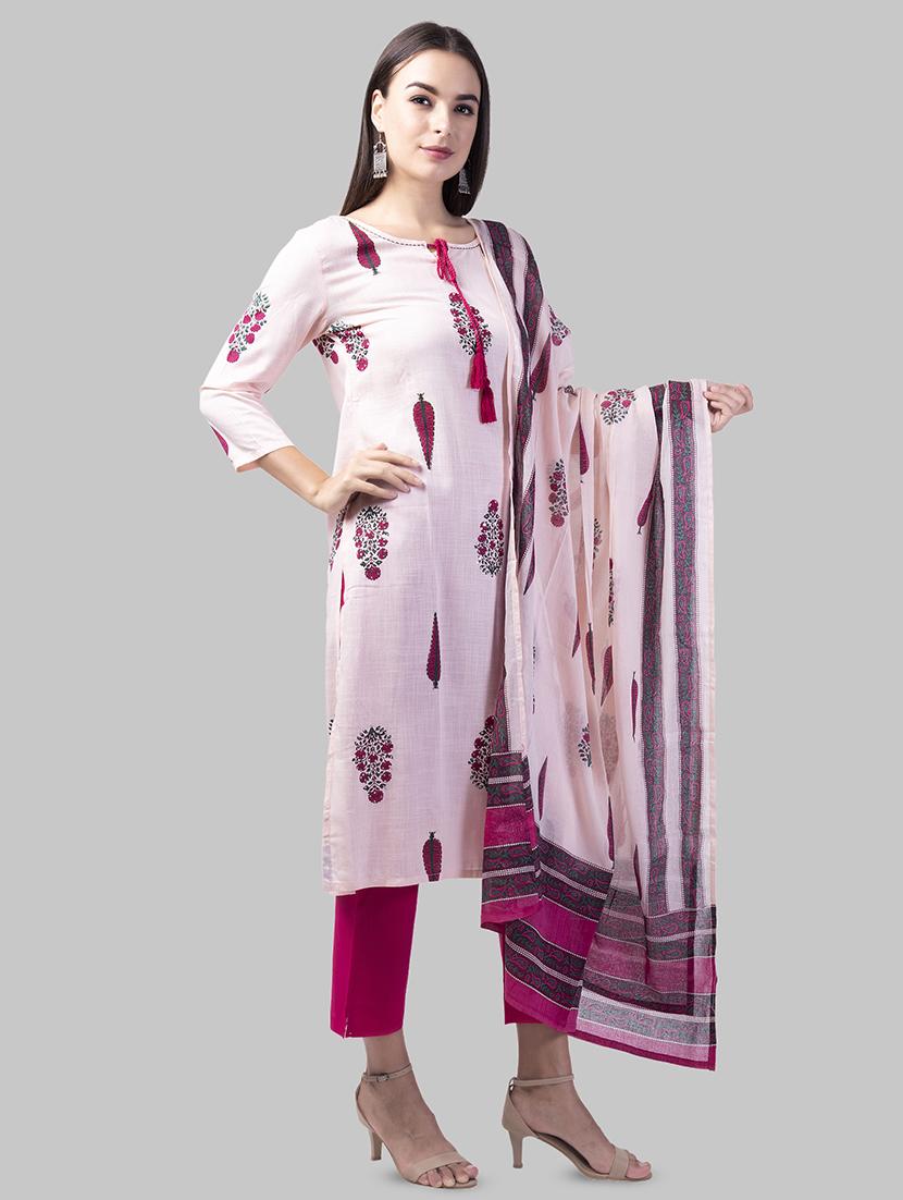 floral printed straight kurta with dupatta set - 16687460 - Zoom Image - 2